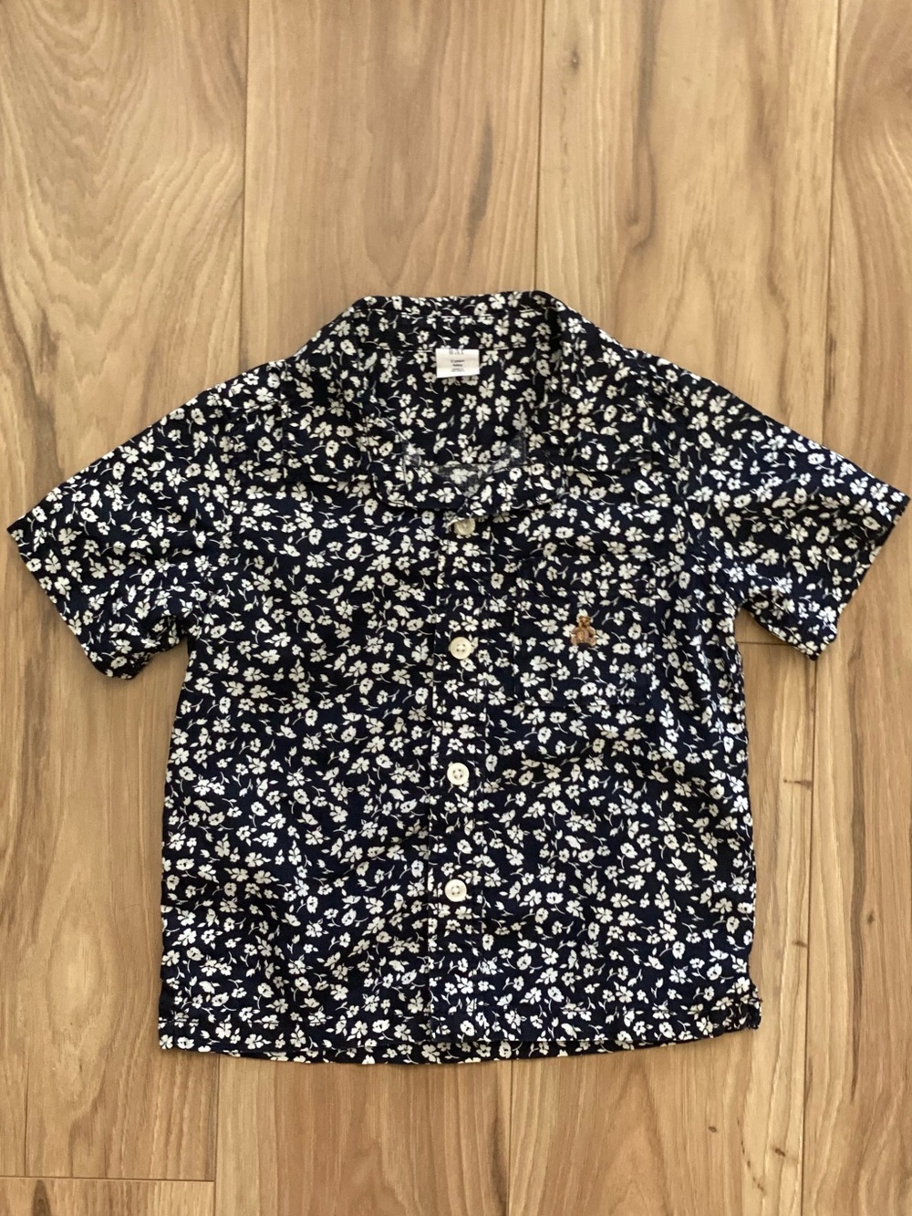 Gap Navy Blue Floral Button-Front Short Sleeve Top - Size 2 Years